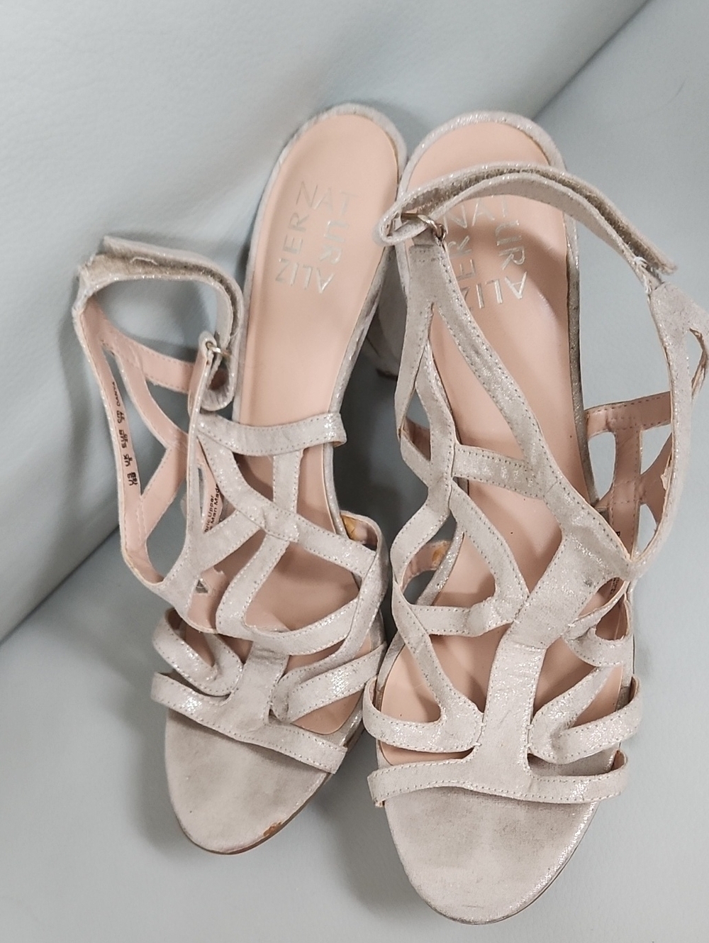 Naturalizer Shimmery Gold-Tone Strappy Block Heel Sandals